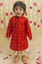Load image into Gallery viewer, Boys Red Silk Buta Dhoti Set
